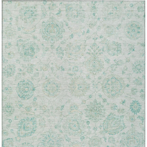 HomeRoots 10' Turquoise & Beige Damask Washable Area Rug - Elegant, Durable Design for Indoor & Outdoor Spaces 622131