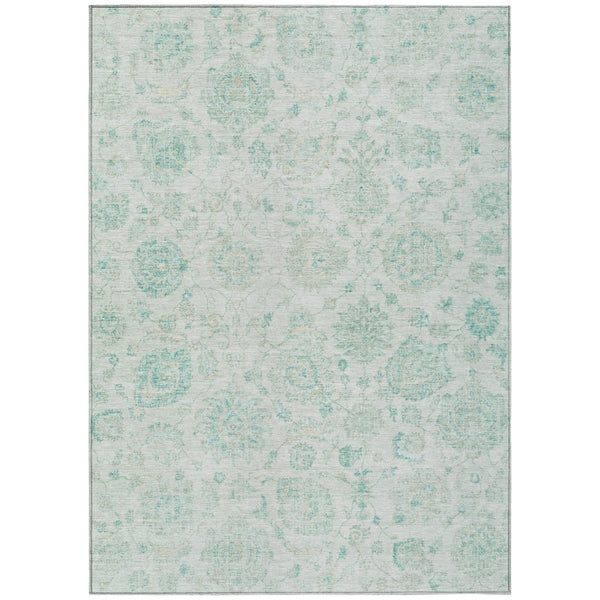 HomeRoots 10' Turquoise & Beige Damask Washable Area Rug - Elegant, Durable Design for Indoor & Outdoor Spaces 622131