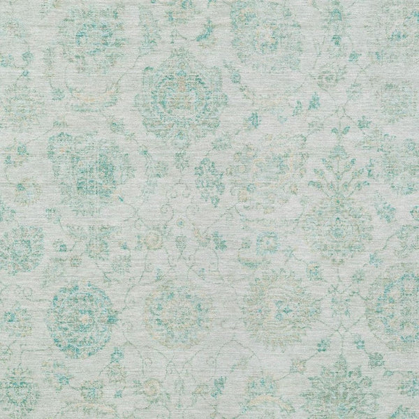 HomeRoots 10' Turquoise & Beige Damask Washable Area Rug - Elegant, Durable Design for Indoor & Outdoor Spaces 622131