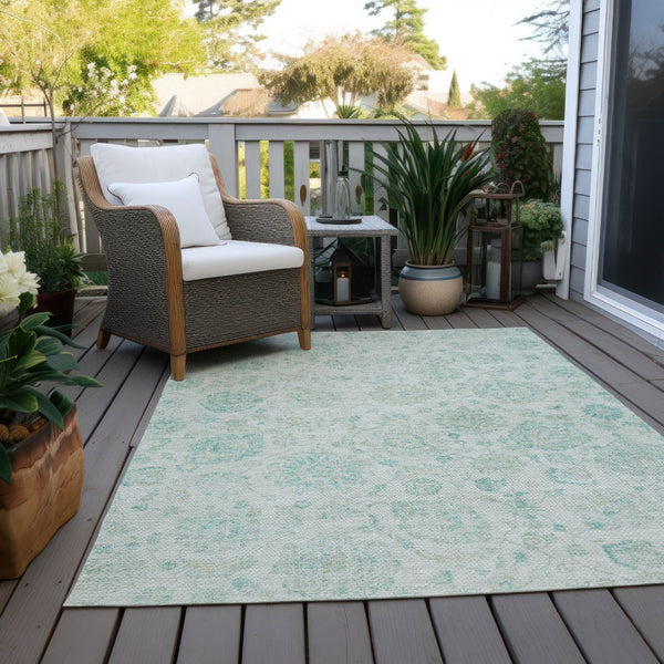 HomeRoots 10' Turquoise & Beige Damask Washable Area Rug - Elegant, Durable Design for Indoor & Outdoor Spaces 622131