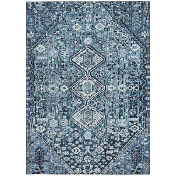 HomeRoots 5' Blue and Ivory Aztec Washable Indoor Outdoor Area Rug – Stylish, Durable, Perfect for High-Traffic Spaces! 622133