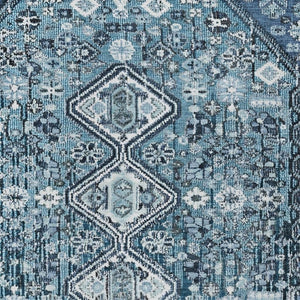 HomeRoots 5' Blue and Ivory Aztec Washable Indoor Outdoor Area Rug – Stylish, Durable, Perfect for High-Traffic Spaces! 622133