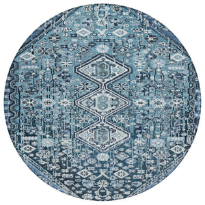 HomeRoots 8' Blue and Ivory Round Aztec Rug – Durable, Washable, Stylish for Indoor & Outdoor Spaces, Easy Care 622134