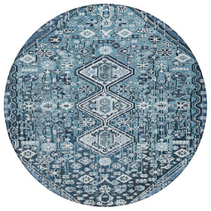 HomeRoots 8' Blue and Ivory Round Aztec Rug – Durable, Washable, Stylish for Indoor & Outdoor Spaces, Easy Care 622134