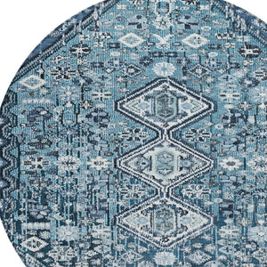 HomeRoots 8' Blue and Ivory Round Aztec Rug – Durable, Washable, Stylish for Indoor & Outdoor Spaces, Easy Care 622134