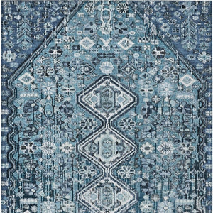 HomeRoots 8' X 10' Stylish Blue and Ivory Aztec Washable Rug - Durable, Easy-Care for Indoor & Outdoor Spaces 622135