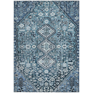 HomeRoots 8' X 10' Stylish Blue and Ivory Aztec Washable Rug - Durable, Easy-Care for Indoor & Outdoor Spaces 622135