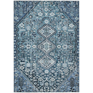 HomeRoots 9' X 12' Aztec Washable Indoor Outdoor Rug – Blue & Ivory Geometric Design for Stylish Spaces! 622136