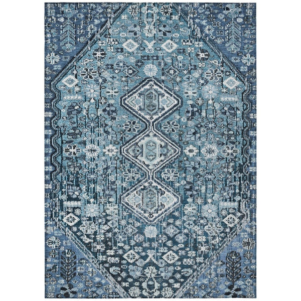 HomeRoots 9' X 12' Aztec Washable Indoor Outdoor Rug – Blue & Ivory Geometric Design for Stylish Spaces! 622136