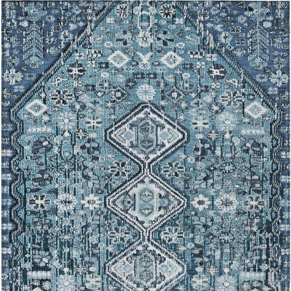 HomeRoots 10' Blue and Ivory Aztec Washable Area Rug – Durable Indoor Outdoor Design for High-Traffic Spaces 622137