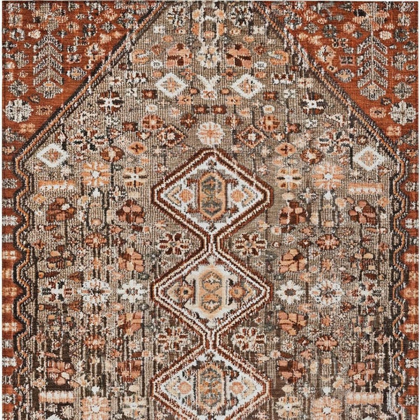 HomeRoots 5' Brown and Ivory Aztec Indoor-Outdoor Area Rug - Durable, Washable, Stylish for High-Traffic Spaces 622139