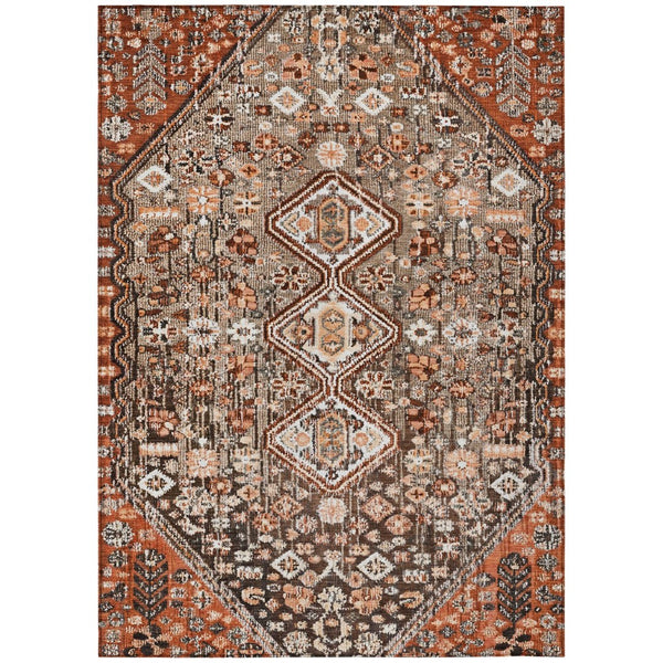 HomeRoots 5' Brown and Ivory Aztec Indoor-Outdoor Area Rug - Durable, Washable, Stylish for High-Traffic Spaces 622139
