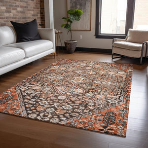 HomeRoots 5' Brown and Ivory Aztec Indoor-Outdoor Area Rug - Durable, Washable, Stylish for High-Traffic Spaces 622139