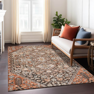 HomeRoots 5' Brown and Ivory Aztec Indoor-Outdoor Area Rug - Durable, Washable, Stylish for High-Traffic Spaces 622139