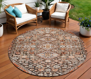 HomeRoots 8' Brown and Ivory Aztec Indoor/Outdoor Area Rug - Durable, Washable, and Stylish for High-Traffic Spaces 622140