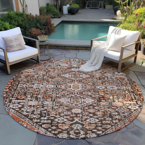 HomeRoots 8' Brown and Ivory Aztec Indoor/Outdoor Area Rug - Durable, Washable, and Stylish for High-Traffic Spaces 622140