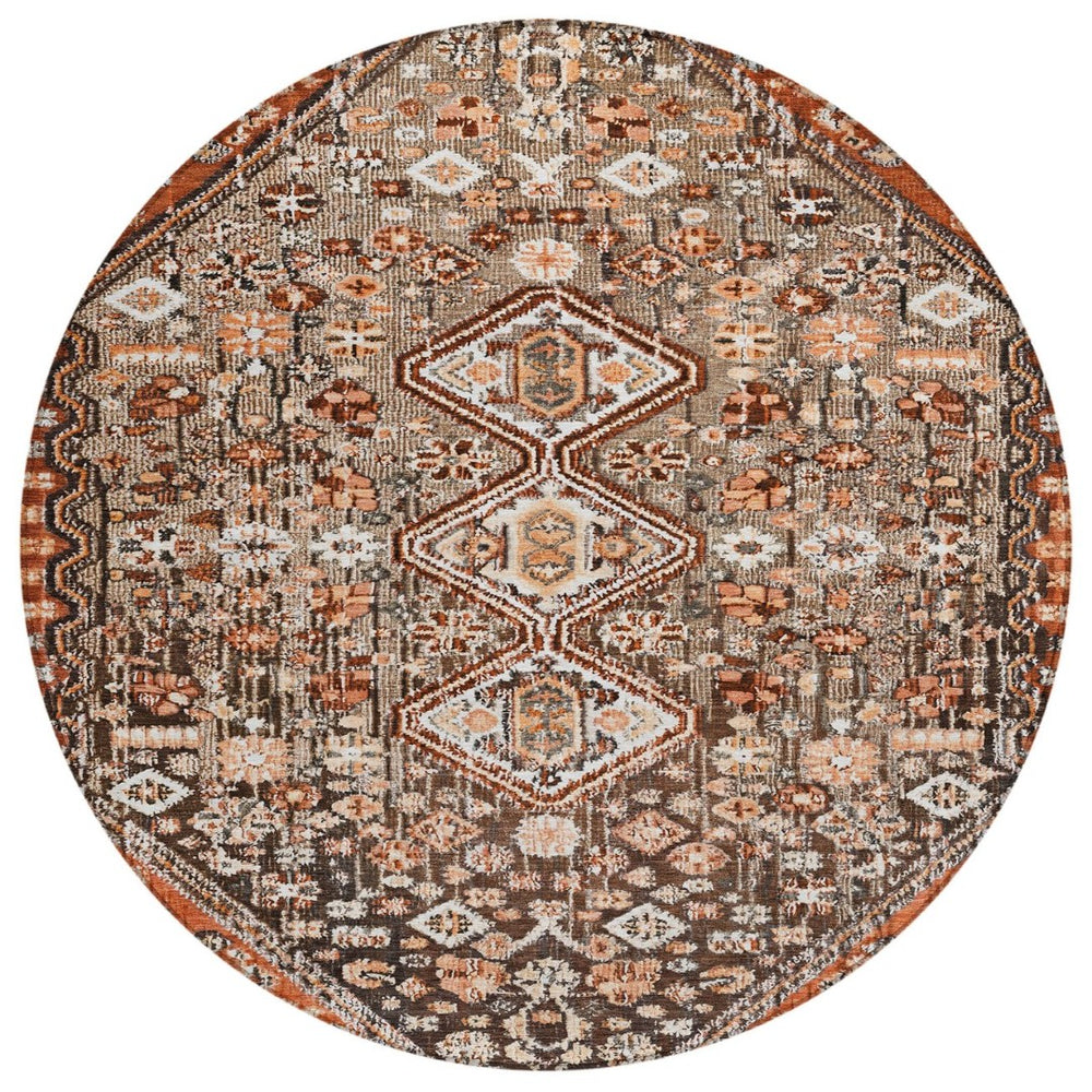 HomeRoots 8' Brown and Ivory Aztec Indoor/Outdoor Area Rug - Durable, Washable, and Stylish for High-Traffic Spaces 622140