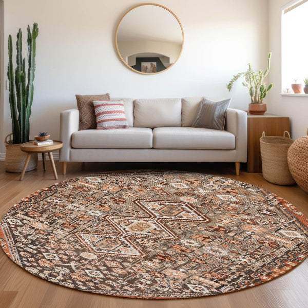 HomeRoots 8' Brown and Ivory Aztec Indoor/Outdoor Area Rug - Durable, Washable, and Stylish for High-Traffic Spaces 622140