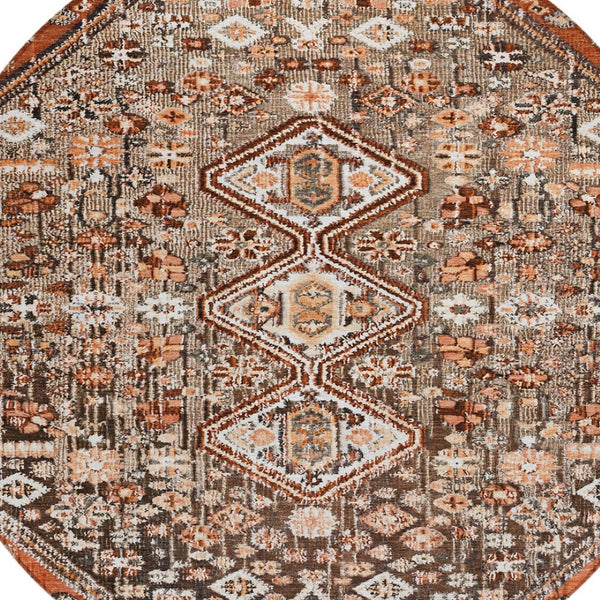 HomeRoots 8' Brown and Ivory Aztec Indoor/Outdoor Area Rug - Durable, Washable, and Stylish for High-Traffic Spaces 622140