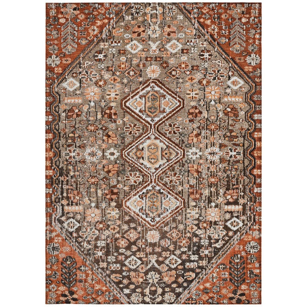 HomeRoots 8' X 10' Brown and Ivory Aztec Area Rug - Durable, Washable, Indoor/Outdoor Stain-Resistant Design 622141