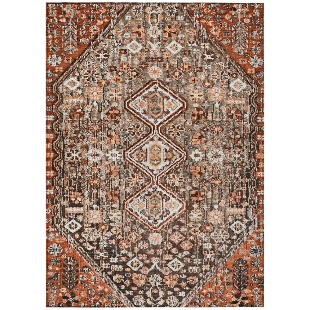HomeRoots 8' X 10' Brown and Ivory Aztec Area Rug - Durable, Washable, Indoor/Outdoor Stain-Resistant Design 622141