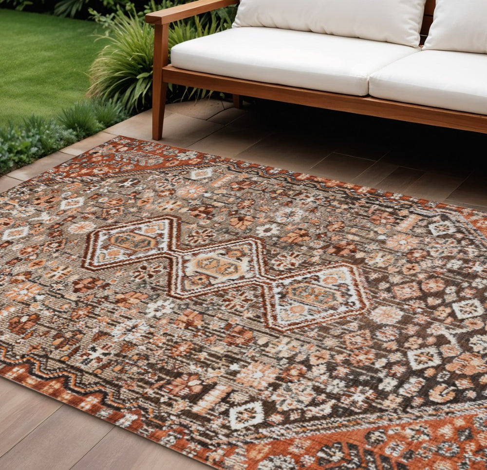 HomeRoots 10' X 14' Brown Aztec Washable Area Rug – Durable Indoor/Outdoor Design, Stain-Resistant & Stylish 622143