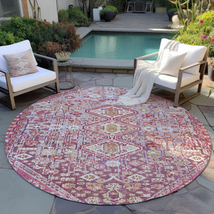 HomeRoots 8' Round Aztec Indoor Outdoor Area Rug in Brown & Wheat - Durable, Washable, Stylish & Versatile 622146
