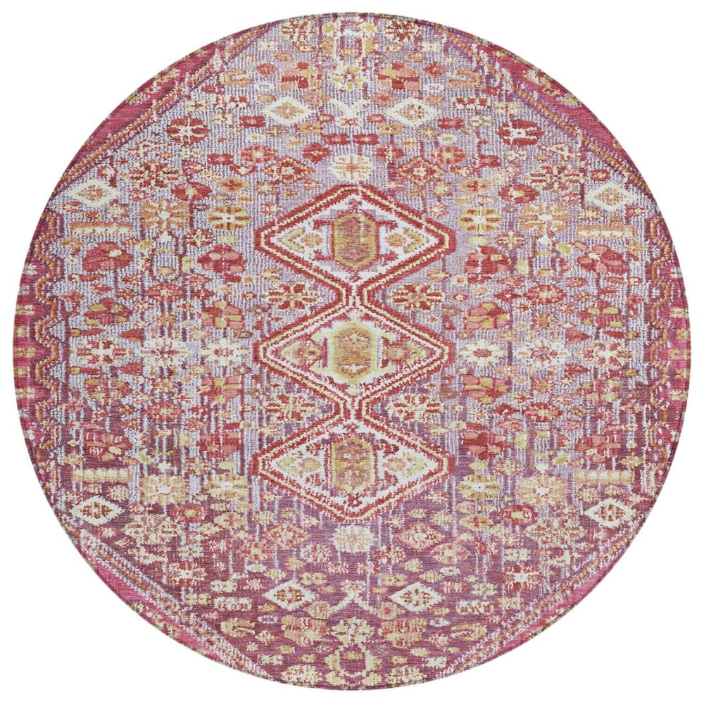 HomeRoots 8' Round Aztec Indoor Outdoor Area Rug in Brown & Wheat - Durable, Washable, Stylish & Versatile 622146
