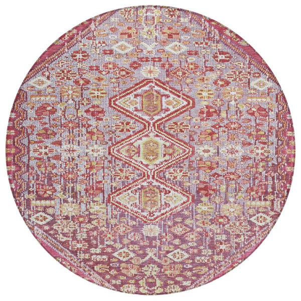 HomeRoots 8' Round Aztec Indoor Outdoor Area Rug in Brown & Wheat - Durable, Washable, Stylish & Versatile 622146