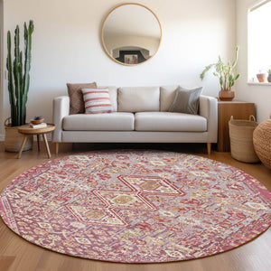 HomeRoots 8' Round Aztec Indoor Outdoor Area Rug in Brown & Wheat - Durable, Washable, Stylish & Versatile 622146