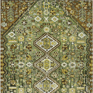HomeRoots 5' Olive Green & Brown Aztec Area Rug - Stylish, Washable Indoor/Outdoor Carpet for All Spaces! 622151