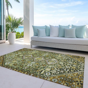HomeRoots 5' Olive Green & Brown Aztec Area Rug - Stylish, Washable Indoor/Outdoor Carpet for All Spaces! 622151