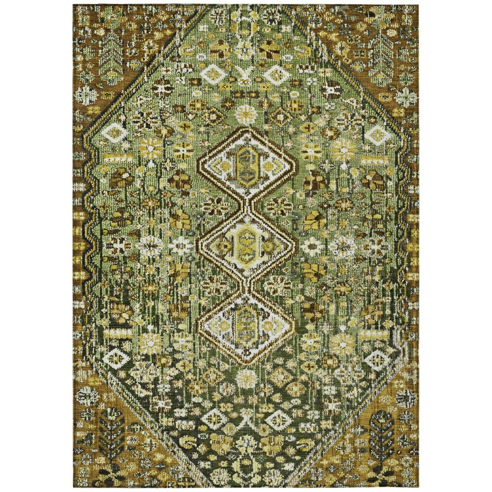 HomeRoots 5' Olive Green & Brown Aztec Area Rug - Stylish, Washable Indoor/Outdoor Carpet for All Spaces! 622151