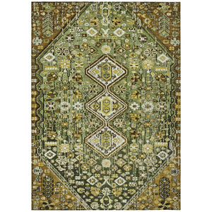 HomeRoots 5' Olive Green & Brown Aztec Area Rug - Stylish, Washable Indoor/Outdoor Carpet for All Spaces! 622151