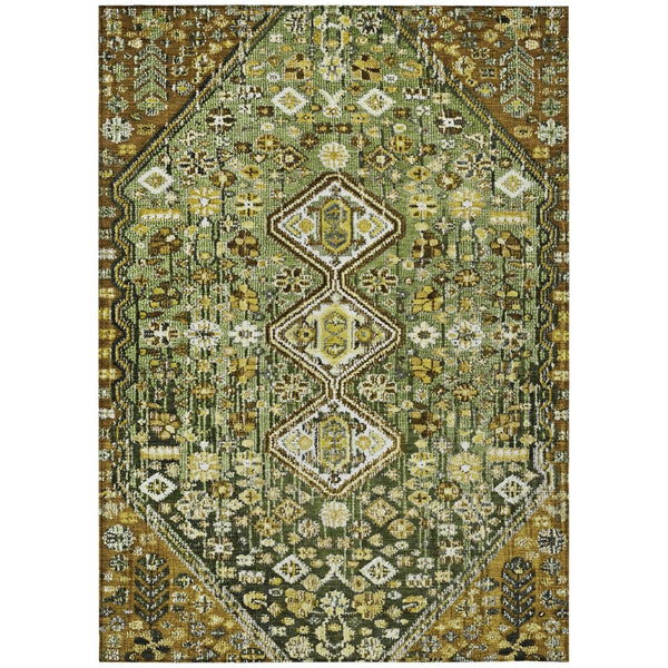 HomeRoots 5' Olive Green & Brown Aztec Area Rug - Stylish, Washable Indoor/Outdoor Carpet for All Spaces! 622151