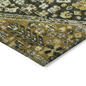HomeRoots 5' Olive Green & Brown Aztec Area Rug - Stylish, Washable Indoor/Outdoor Carpet for All Spaces! 622151