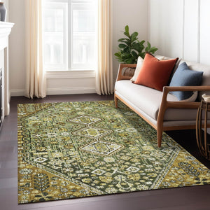 HomeRoots 5' Olive Green & Brown Aztec Area Rug - Stylish, Washable Indoor/Outdoor Carpet for All Spaces! 622151