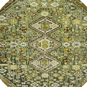 HomeRoots 8' Round Aztec Indoor Outdoor Area Rug in Olive Green & Brown - Stylish, Washable & Durable Design! 622152