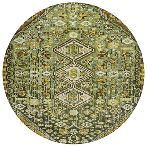 HomeRoots 8' Round Aztec Indoor Outdoor Area Rug in Olive Green & Brown - Stylish, Washable & Durable Design! 622152