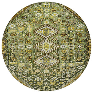 HomeRoots 8' Round Aztec Indoor Outdoor Area Rug in Olive Green & Brown - Stylish, Washable & Durable Design! 622152