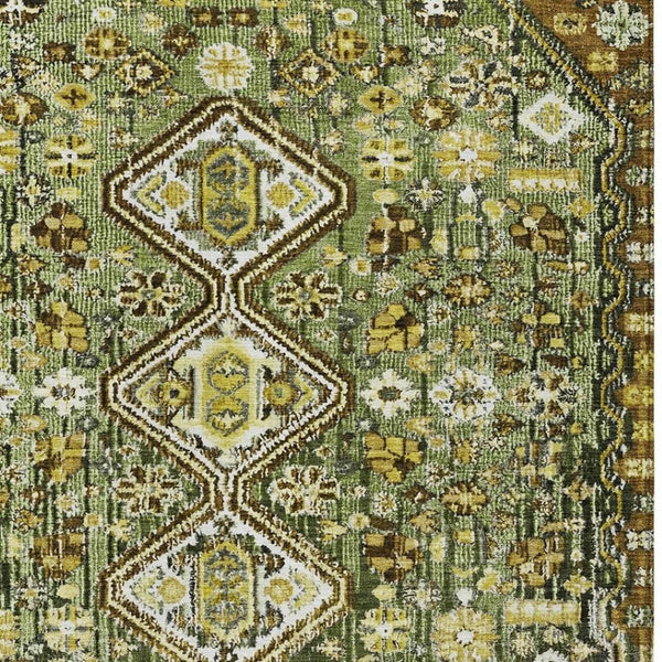 HomeRoots 8' X 10' Aztec Washable Area Rug in Olive Green & Brown - Durable Indoor/Outdoor Style for Any Space 622153
