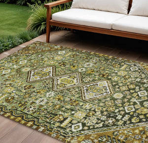HomeRoots 10' Olive Green & Brown Aztec Washable Rug - Durable Indoor/Outdoor Area Rug for Stylish Spaces 622155