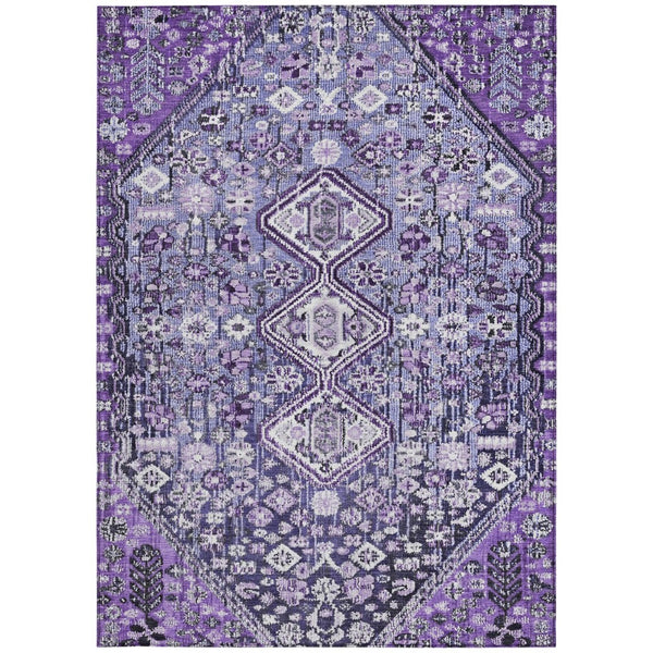 HomeRoots 5' Purple and Ivory Aztec Area Rug - Durable, Washable, Stylish for Indoor & Outdoor Spaces! 622157