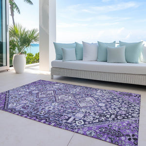 HomeRoots 5' Purple and Ivory Aztec Area Rug - Durable, Washable, Stylish for Indoor & Outdoor Spaces! 622157