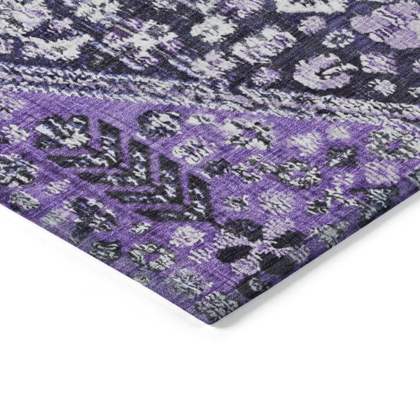 HomeRoots 5' Purple and Ivory Aztec Area Rug - Durable, Washable, Stylish for Indoor & Outdoor Spaces! 622157