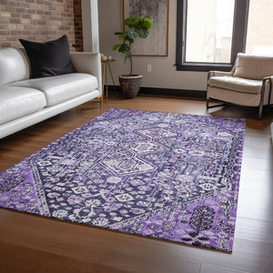 HomeRoots 5' Purple and Ivory Aztec Area Rug - Durable, Washable, Stylish for Indoor & Outdoor Spaces! 622157