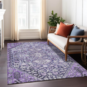 HomeRoots 5' Purple and Ivory Aztec Area Rug - Durable, Washable, Stylish for Indoor & Outdoor Spaces! 622157