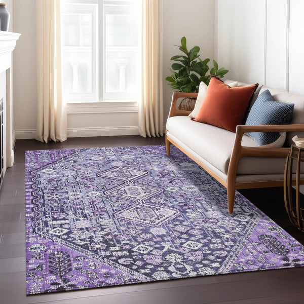HomeRoots 5' Purple and Ivory Aztec Area Rug - Durable, Washable, Stylish for Indoor & Outdoor Spaces! 622157