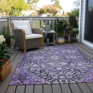 HomeRoots 5' Purple and Ivory Aztec Area Rug - Durable, Washable, Stylish for Indoor & Outdoor Spaces! 622157