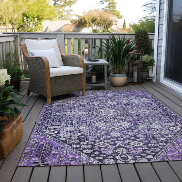 HomeRoots 5' Purple and Ivory Aztec Area Rug - Durable, Washable, Stylish for Indoor & Outdoor Spaces! 622157